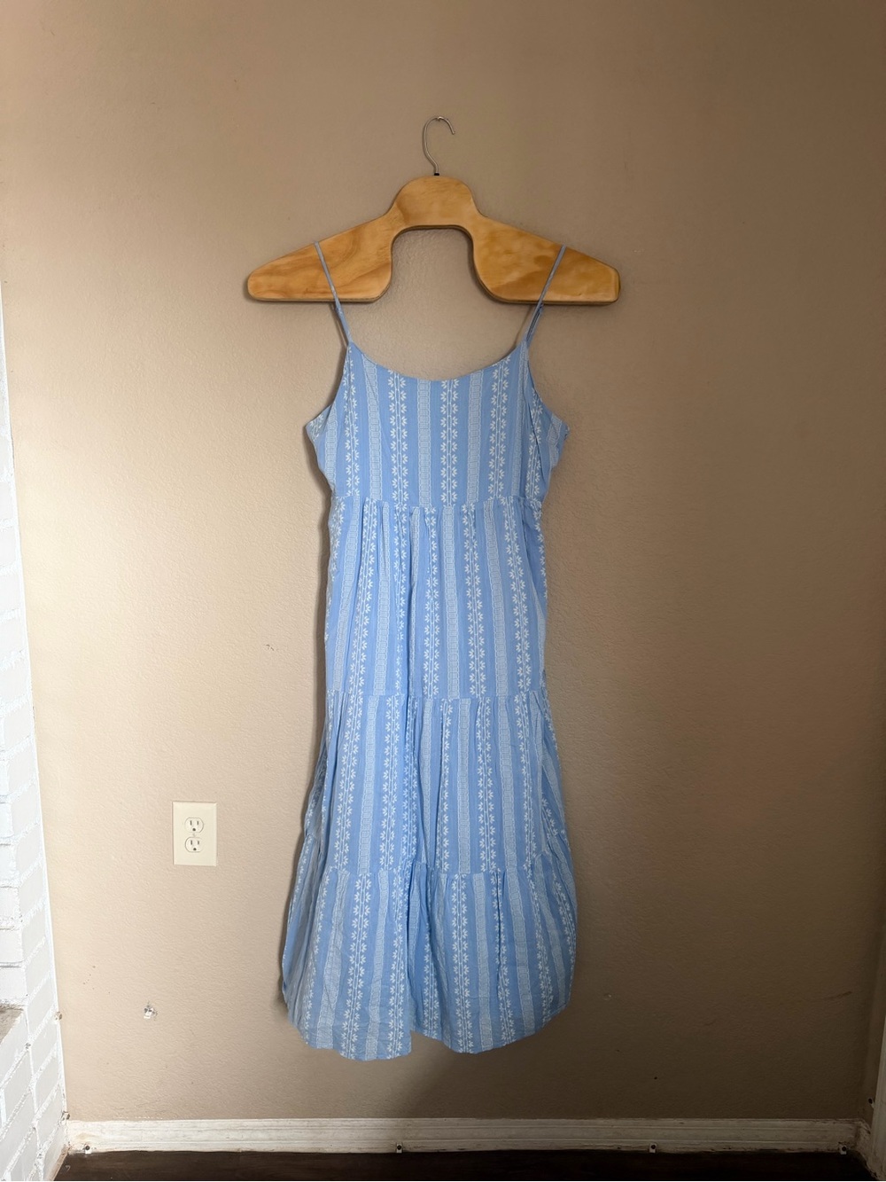dip Light Blue Striped Floral Midi Slip Dress